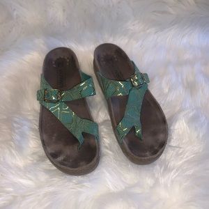 Mephisto Helen Sandals - Teal + Gold, Sz 40 / 9.5